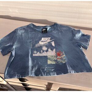 Nike Womens Crop Top T-Shirt Blue LA Palm Graphic Print Size Small